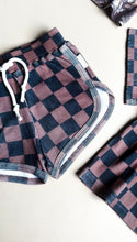 Load image into Gallery viewer, Ribbed Bamboo Track Short Set - Black x Brown Check