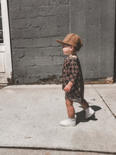 Load image into Gallery viewer, Ribbed Bamboo Track Short Set - Black x Brown Check