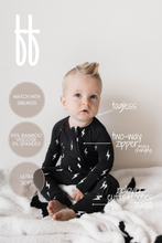Load image into Gallery viewer, Bamboo Zip Pajamas | Midnight Lightning Bolt