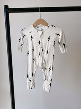 Load image into Gallery viewer, White & Black Lightning Bolt | Bamboo Zip Pajamas