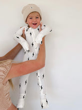 Load image into Gallery viewer, White & Black Lightning Bolt | Bamboo Zip Pajamas