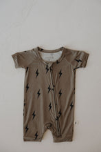 Load image into Gallery viewer, Bamboo Zip Shortie | Brown & Black Lightning Bolt