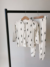 Load image into Gallery viewer, Black & White Lightning Bolt| Two Piece Bamboo Pajamas