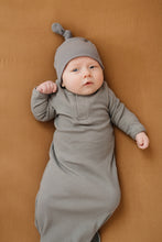 Load image into Gallery viewer, Grey Organic Ribbed Newborn Knot Hat