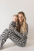 Load image into Gallery viewer, Bamboo Zip Pajamas | Black & White Wavy Checkerboard