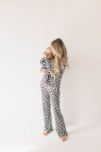 Load image into Gallery viewer, Bamboo Zip Pajamas | Black & White Wavy Checkerboard