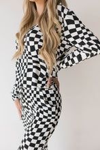 Load image into Gallery viewer, Women's Bamboo Pajamas | Black & White Wavy Checkerboard