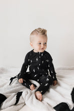 Load image into Gallery viewer, Bamboo Zip Pajamas | Midnight Lightning Bolt