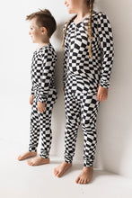 Load image into Gallery viewer, Bamboo Two Piece Pajamas | Black & White Wavy Checkerboard