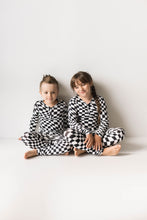 Load image into Gallery viewer, Bamboo Two Piece Pajamas | Black & White Wavy Checkerboard