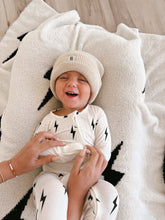 Load image into Gallery viewer, White & Black Lightning Bolt | Bamboo Zip Pajamas