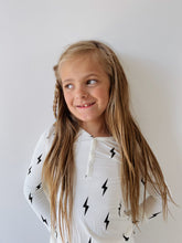 Load image into Gallery viewer, Black & White Lightning Bolt| Two Piece Bamboo Pajamas