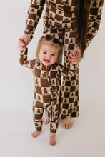 Load image into Gallery viewer, Bamboo Zip Pajamas | Gingerbread Checkerboard 2024