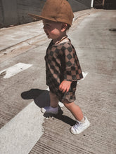 Load image into Gallery viewer, Ribbed Bamboo Track Short Set - Black x Brown Check