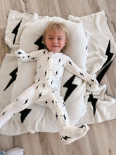 Load image into Gallery viewer, White & Black Lightning Bolt | Bamboo Zip Pajamas
