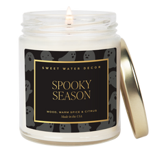 Load image into Gallery viewer, Spooky Season Soy Candle - Patterned 9 oz - Clear Jar (Cozy Season)