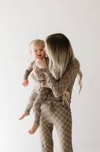 Load image into Gallery viewer, Faded Brown Checkerboard | Bamboo Zip Pajamas