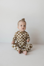 Load image into Gallery viewer, Bamboo Zip Pajamas | Olive checker