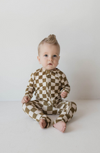 Load image into Gallery viewer, Bamboo Zip Pajamas | Olive checker