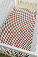 Load image into Gallery viewer, Rust Checkered Bamboo Stretch Crib Sheet