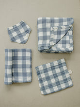 Load image into Gallery viewer, Dusty Blue Gingham Muslin Swaddle Blanket
