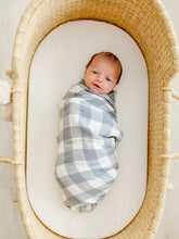 Load image into Gallery viewer, Dusty Blue Gingham Muslin Swaddle Blanket