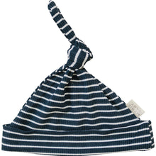 Load image into Gallery viewer, Navy Stripes Ribbed Bamboo Newborn Knot Hat