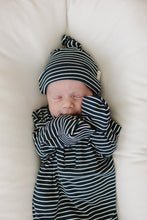 Load image into Gallery viewer, Navy Stripes Ribbed Bamboo Newborn Knot Hat