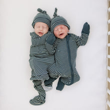 Load image into Gallery viewer, Navy Stripes Ribbed Bamboo Newborn Knot Hat