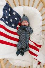 Load image into Gallery viewer, Navy Stripes Ribbed Bamboo Newborn Knot Hat