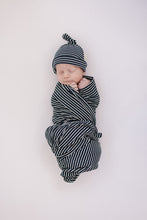 Load image into Gallery viewer, Navy Stripes Ribbed Bamboo Newborn Knot Hat