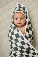 Load image into Gallery viewer, Charcoal Checkered Muslin Hooded Towel