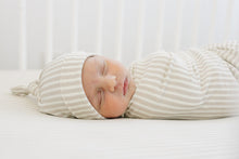 Load image into Gallery viewer, Taupe Stripe Ribbed Bamboo Newborn Knot Hat