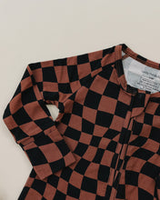 Load image into Gallery viewer, Bamboo Zip Romper | Chocolate Wavy Checkered