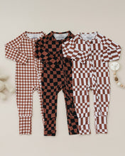 Load image into Gallery viewer, Bamboo Zip Romper | Chocolate Wavy Checkered