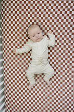 Load image into Gallery viewer, Rust Checkered Bamboo Stretch Crib Sheet