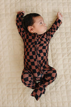 Load image into Gallery viewer, Bamboo Zip Romper | Chocolate Wavy Checkered