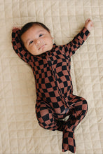 Load image into Gallery viewer, Bamboo Zip Romper | Chocolate Wavy Checkered