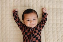 Load image into Gallery viewer, Bamboo Zip Romper | Chocolate Wavy Checkered