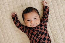 Load image into Gallery viewer, Bamboo Zip Romper | Chocolate Wavy Checkered