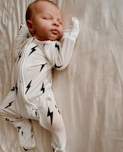 Load image into Gallery viewer, White & Black Lightning Bolt | Bamboo Zip Pajamas