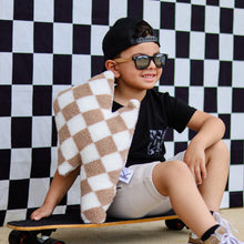 Load image into Gallery viewer, Tan Check Bolt Plush Pillow