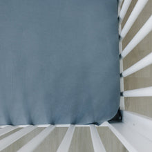 Load image into Gallery viewer, Dusty Blue Bamboo Stretch Crib Sheet