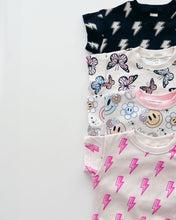 Load image into Gallery viewer, Short Sleeve Bubble Romper | Black Bolts