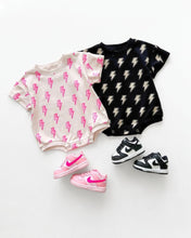 Load image into Gallery viewer, Short Sleeve Bubble Romper | Black Bolts