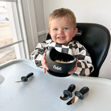 Load image into Gallery viewer, BLACKOUT Collection Silicone &amp; Stainless Steel Toddler Utensil Set
