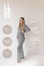 Load image into Gallery viewer, Women&#39;s Bamboo Pajamas | Black &amp; White Wavy Checkerboard
