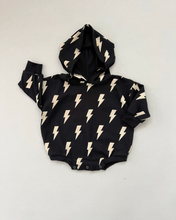 Load image into Gallery viewer, Hooded Bubble Romper  |  Black Bolts
