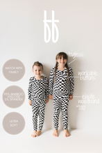 Load image into Gallery viewer, Bamboo Two Piece Pajamas | Black &amp; White Wavy Checkerboard

