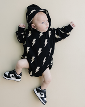 Load image into Gallery viewer, Hooded Bubble Romper  |  Black Bolts
